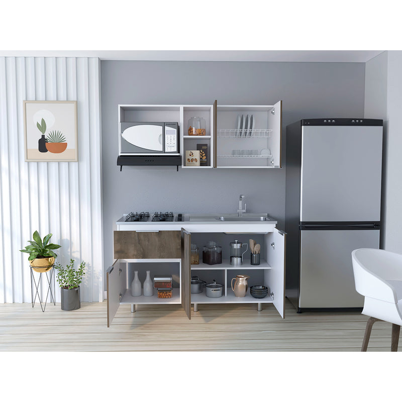 Cocina Belotti Bellota Y Blanco 150x60cm Con Mesón Estufa Y Pozuelo Perforacion Derecha