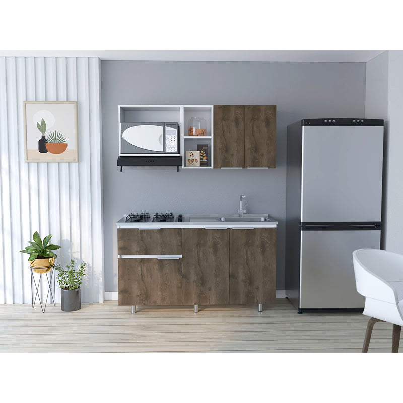 Cocina Belotti Bellota Y Blanco 150x60cm Con Mesón Estufa Y Pozuelo Perforacion Derecha