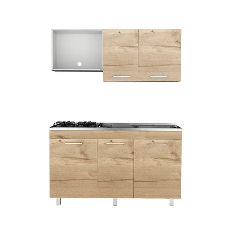 Cocina Miro Eco Duna y Blanco 150x60cm Con Mesón Estufa y Pozuelo Perforacion Derecha - COCINAS | Bylmo