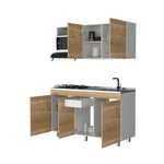 Cocina Miro Eco Duna Y Blanco 150x60cm Con Mesón Estufa Y Pozuelo Perforacion Derecha