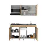 Cocina Miro Eco Duna y Blanco 150x60cm Con Mesón Estufa y Pozuelo Perforacion Derecha - COCINAS | Bylmo