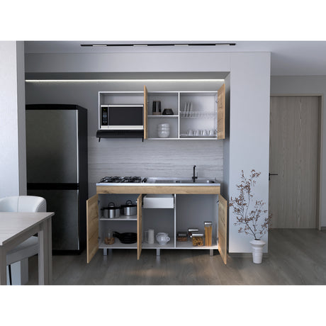 Cocina Miro Eco Duna y Blanco 150x60cm Con Mesón Estufa y Pozuelo Perforacion Derecha - COCINAS | Bylmo
