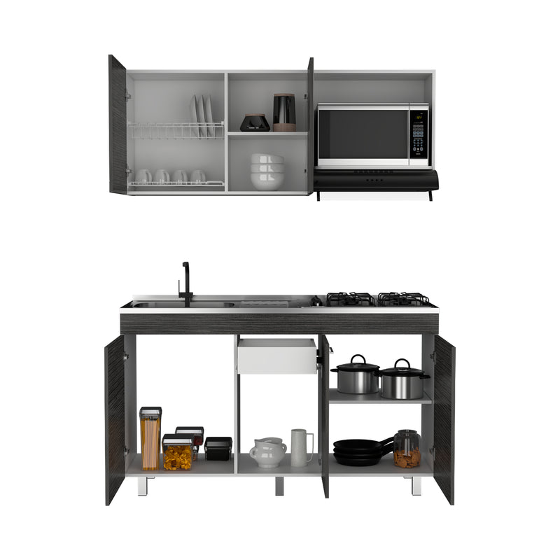 Cocina Miro Ceniza Y Blanco 150x60cm Con Mesón Estufa Y Pozuelo Perforacion Izquierda