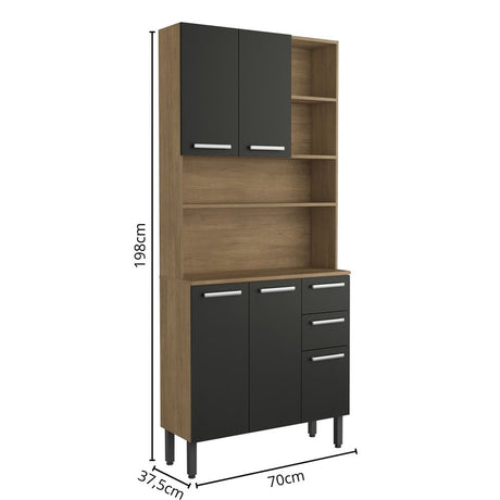 Alacena Negro y Grafito 105x198cm Con Cinco Puertas y Con Patas - ALACENAS Y MUEBLES MICROONDAS | Bylmo