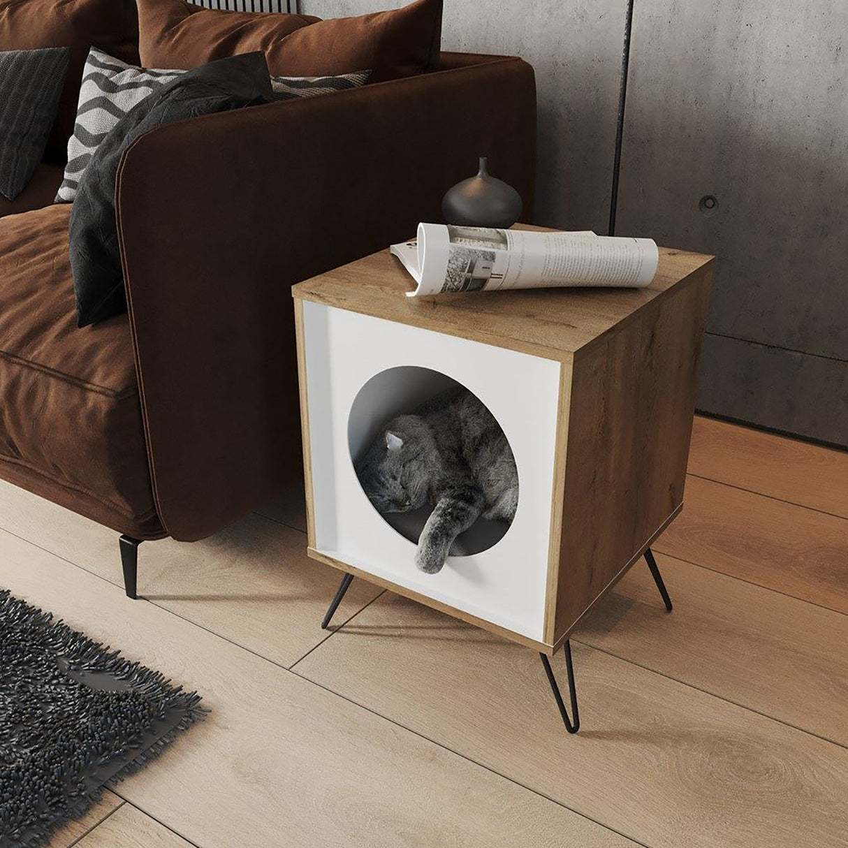 Mesa Auxiliar Cuadrada Rovere 40x43cm con Patas y Espacio para Mascota - MESAS AUXILIARES | Bylmo