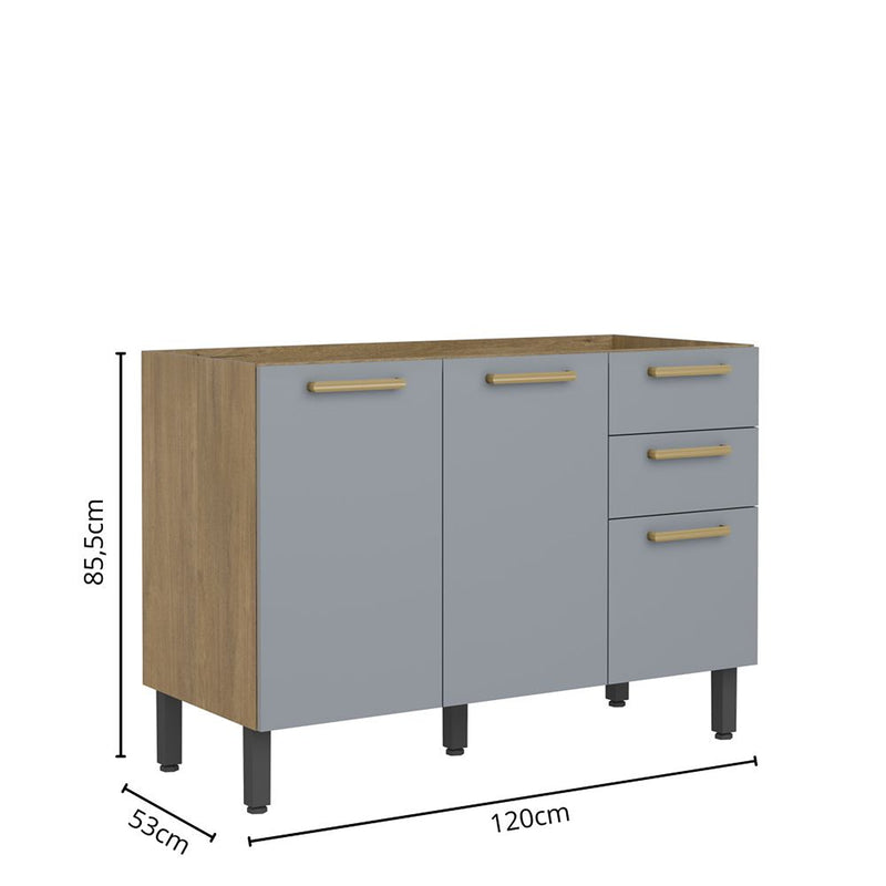 Mueble Inferior De Cocina Gris 120x85.5cm Sin Mesón Y Sin Estufa