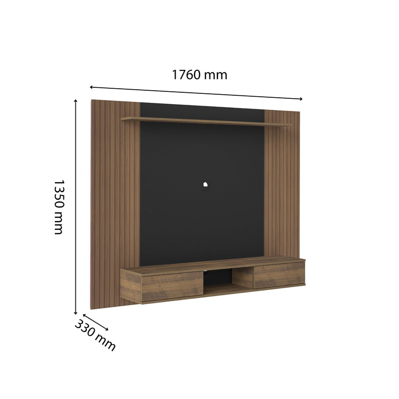 Panel De Tv Pino Ripiado Y Negro 176x135cm Flotante Para Tv Hasta 75 Pulgadas