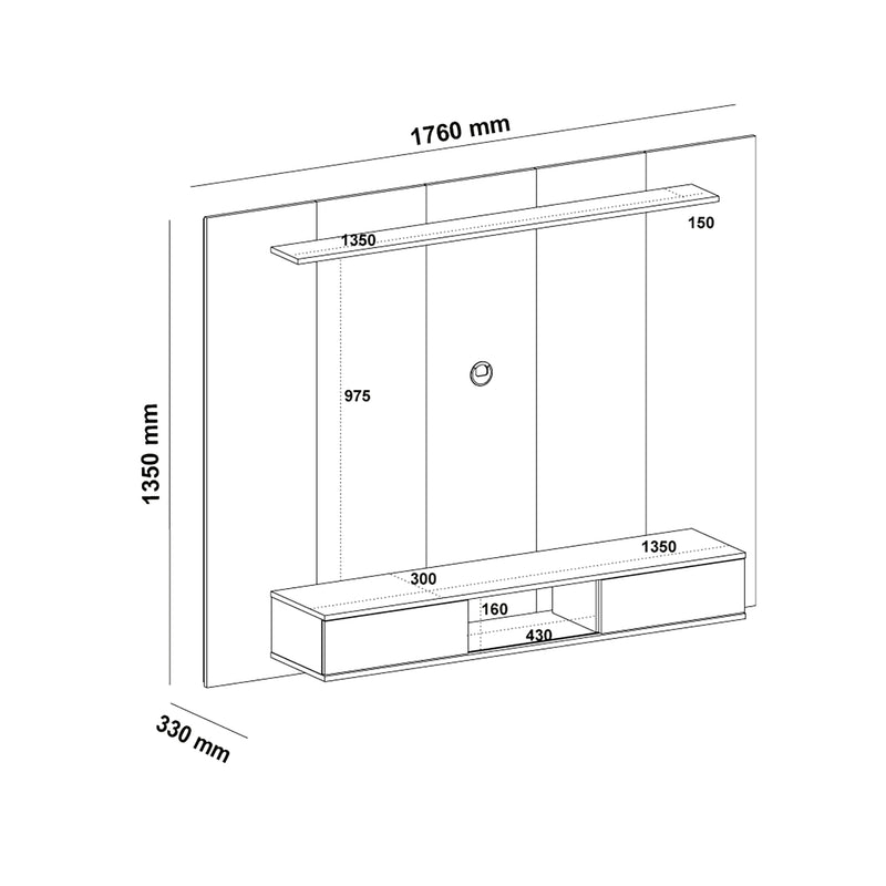 Panel De Tv Pino Ripiado Y Negro 176x135cm Flotante Para Tv Hasta 75 Pulgadas