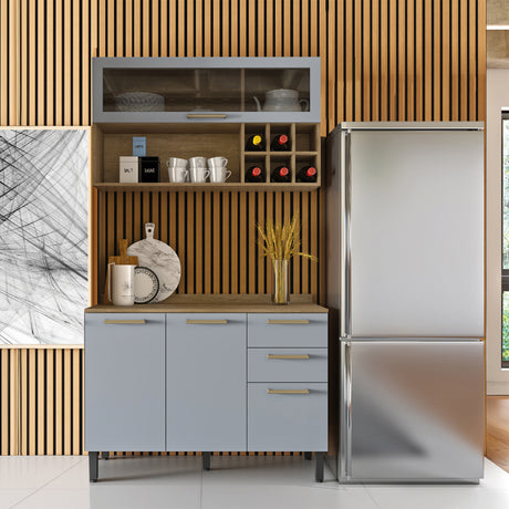 Mueble Superior de Cocina gris 120x67cm Con Una Puerta Traslúcida - MUEBLES SUPERIORES DE COCINA | Bylmo