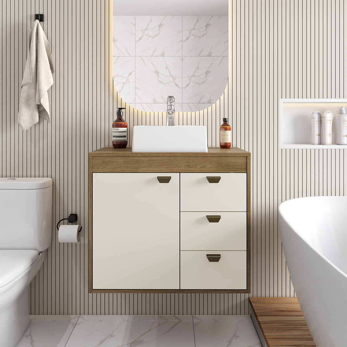 Mueble para Lavamanos Off White 70x77.2cm Sin Lavamanos y Con Tres Cajones - MUEBLES PARA LAVAMANOS | Bylmo