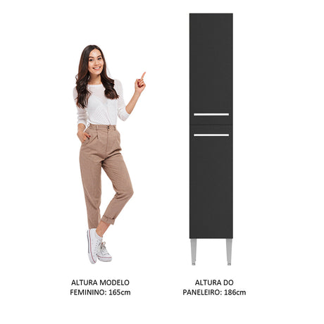 Mueble Auxiliar de Cocina Emilly Marron y Negro 32x186cm Con Patas y Mesón de Madera - BARRAS Y MUEBLES AUXILIARES | Bylmo