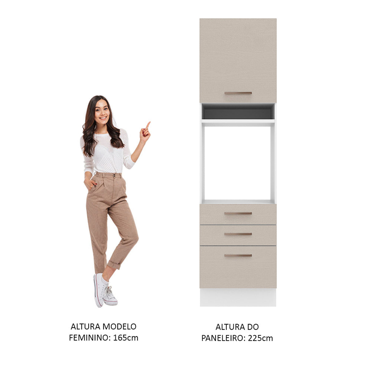 Mueble Auxiliar de Cocina Agata Blanco y Crema 60x225cm Con Patas y Mesón de Madera - BARRAS Y MUEBLES AUXILIARES | Bylmo