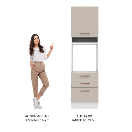 Mueble Auxiliar de Cocina Agata Blanco y Crema 60x225cm Con Patas y Mesón de Madera - BARRAS Y MUEBLES AUXILIARES | Bylmo