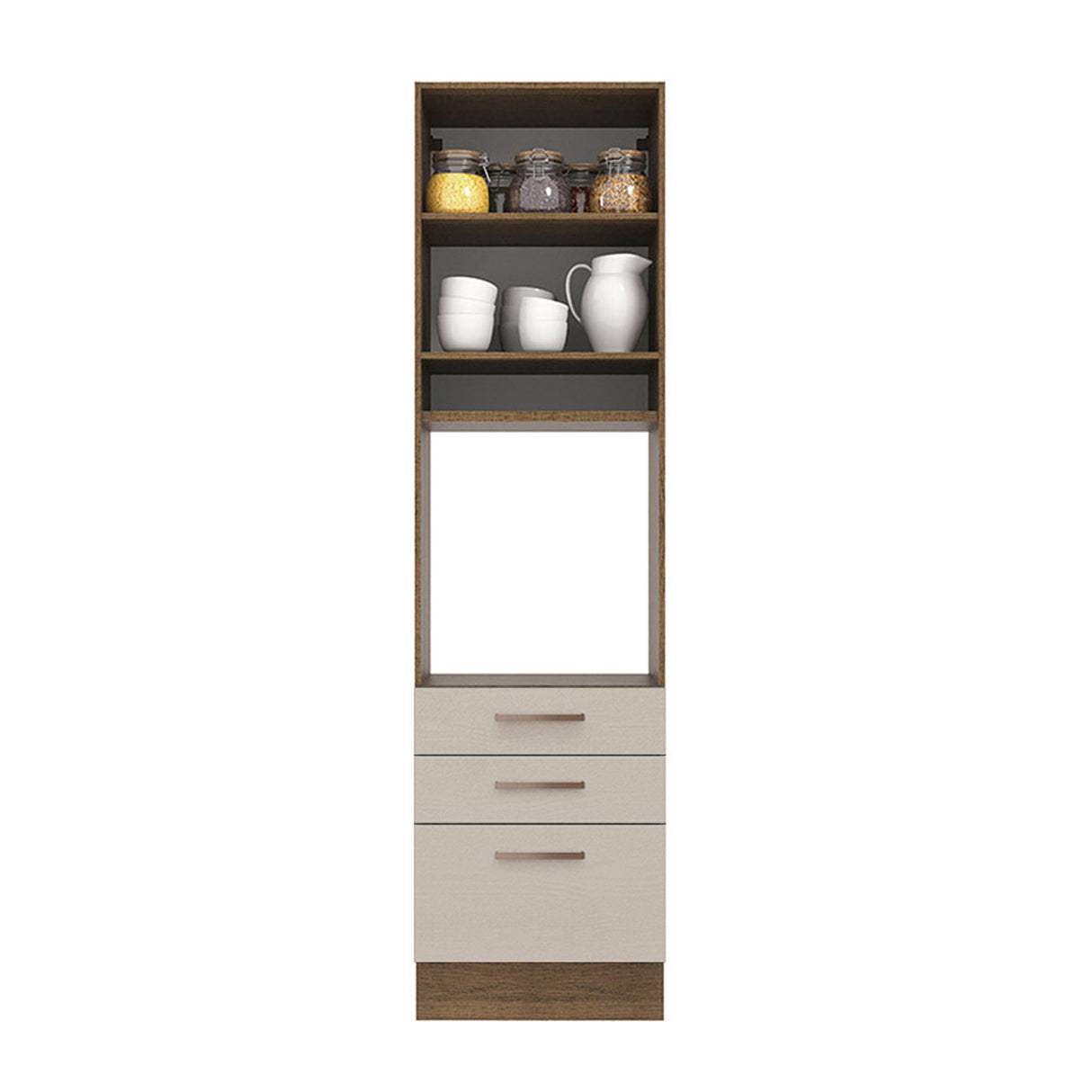 Mueble Auxiliar de Cocina Agata Marron y Crema 60x225cm Con Patas y Mesón de Madera