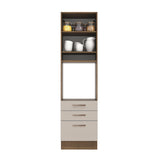 Mueble Auxiliar de Cocina Agata Marron y Crema 60x225cm Con Patas y Mesón de Madera