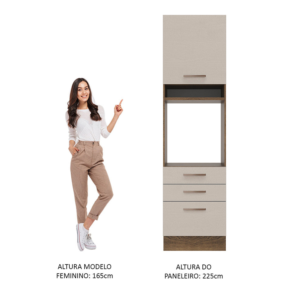 Mueble Auxiliar de Cocina Agata Marron y Crema 60x225cm Con Patas y Mesón de Madera