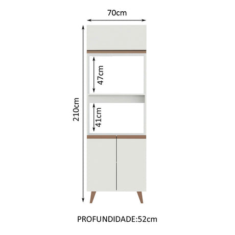 Mueble Auxiliar de Cocina Reims Blanco 70x210cm Con Patas y Mesón de Madera