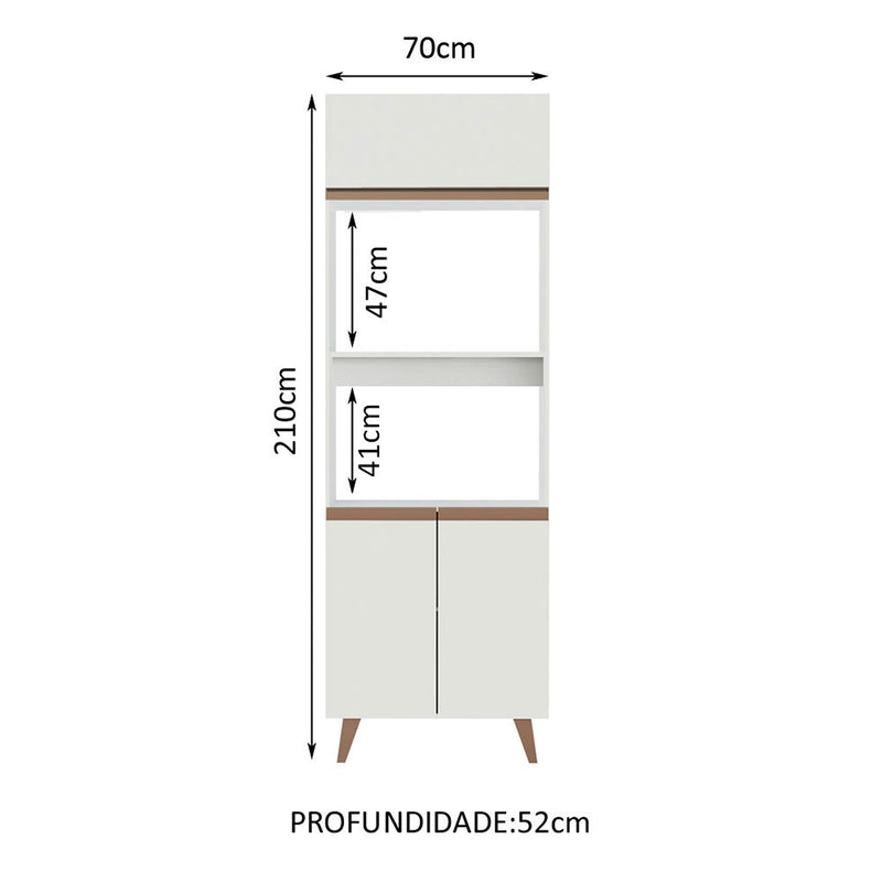 Mueble Auxiliar De Cocina Reims Blanco 70x210cm Con Patas Y Mesón De Madera