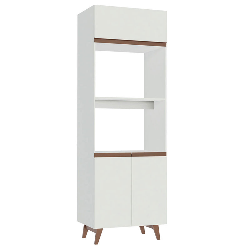 Mueble Auxiliar De Cocina Reims Blanco 70x210cm Con Patas Y Mesón De Madera