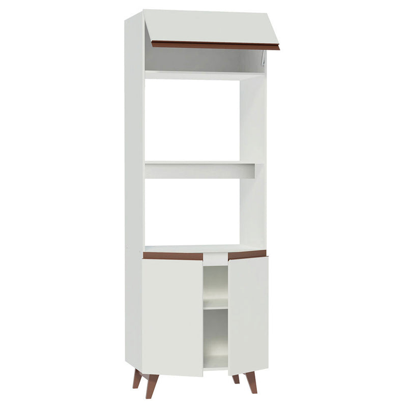 Mueble Auxiliar De Cocina Reims Blanco 70x210cm Con Patas Y Mesón De Madera