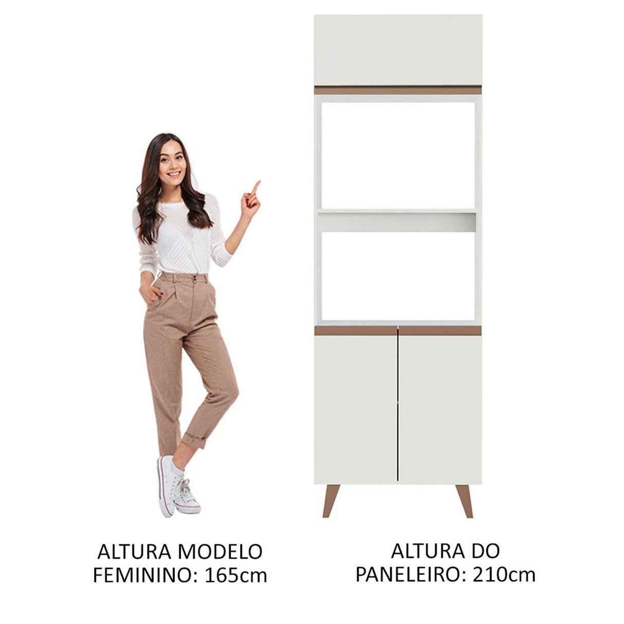 Mueble Auxiliar de Cocina Reims Blanco 70x210cm Con Patas y Mesón de Madera