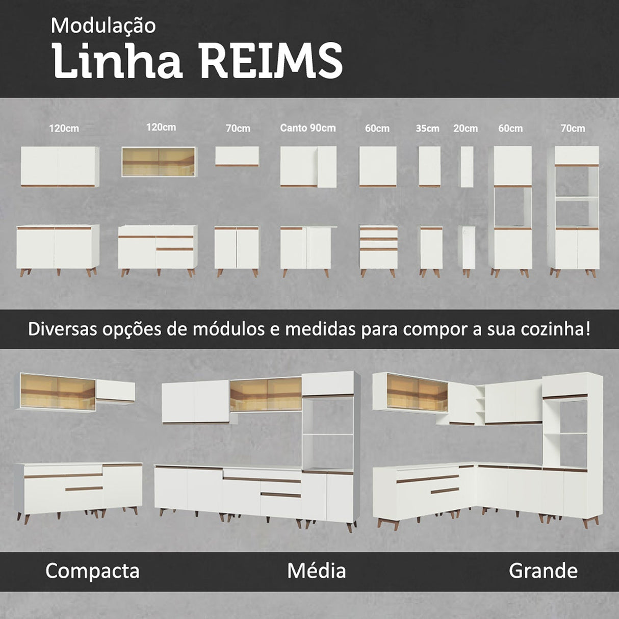 Mueble Auxiliar de Cocina Reims Blanco 70x210cm Con Patas y Mesón de Madera