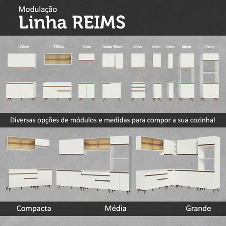 Mueble Auxiliar de Cocina Reims Blanco 70x210cm Con Patas y Mesón de Madera