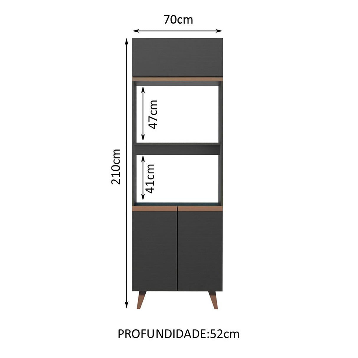 Mueble Auxiliar de Cocina reims Negro 70x210cm Con Patas y Mesón de Madera - BARRAS Y MUEBLES AUXILIARES | Bylmo