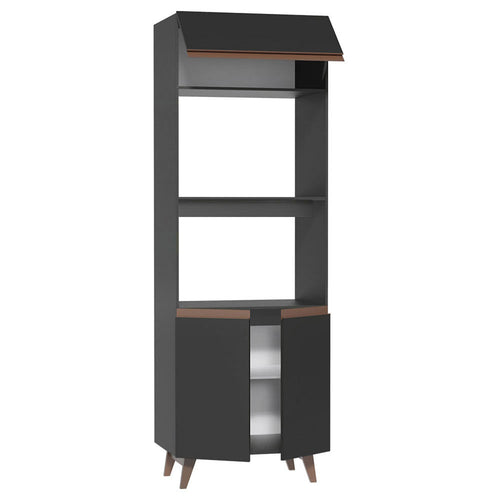 Mueble Auxiliar De Cocina Reims Negro 70x210cm Con Patas Y Mesón De Madera