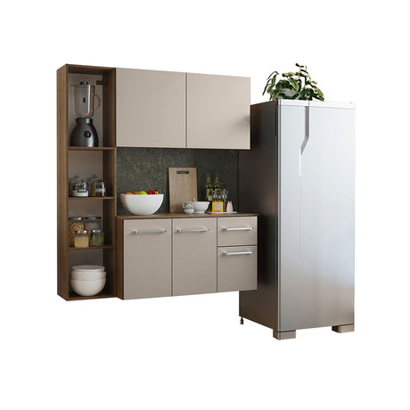 Cocina Easy Marron y Crema 120x136cm con Mesón y sin Pozuelo - COCINAS | Bylmo