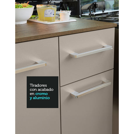 Cocina Easy Marron y Crema 120x136cm con Mesón y sin Pozuelo - COCINAS | Bylmo