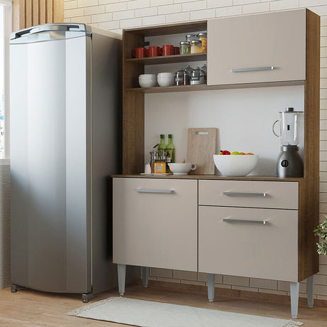 Cocina Life Marron y Crema 120x168cm con Mesón y sin Pozuelo - COCINAS | Bylmo