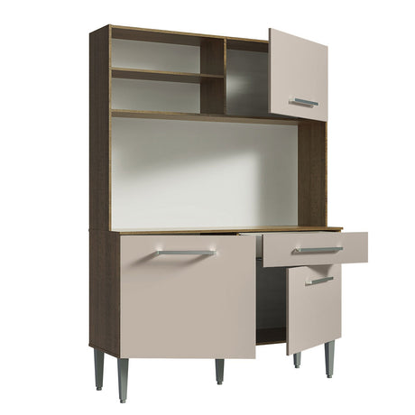 Cocina Life Marron y Crema 120x168cm con Mesón y sin Pozuelo - COCINAS | Bylmo