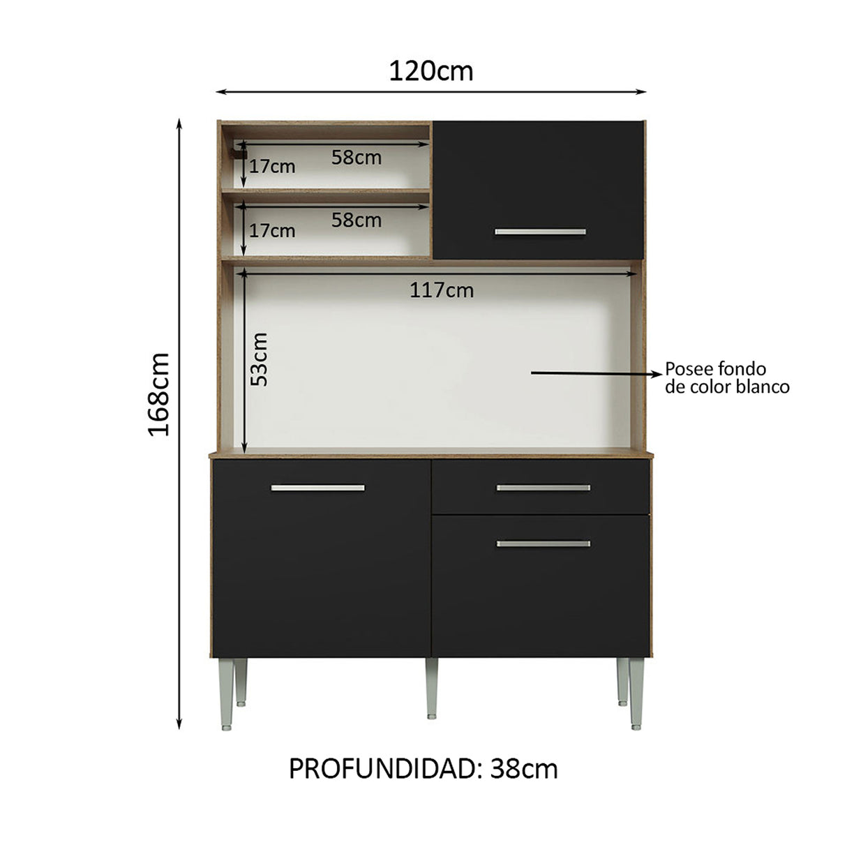 Cocina Life Marron y Negro 120x168cm con Mesón y sin Pozuelo - COCINAS | Bylmo