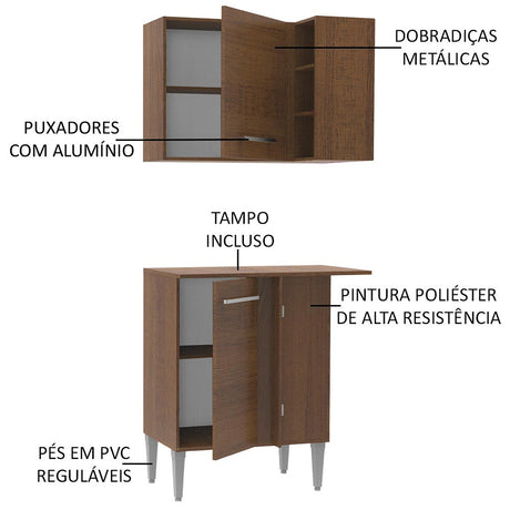 Cocina Emilly Marron 80x186cm con Mesón y sin Pozuelo - COCINAS | Bylmo