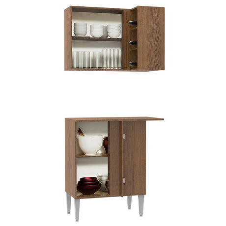 Cocina Emilly Marron 80x186cm con Mesón y sin Pozuelo - COCINAS | Bylmo