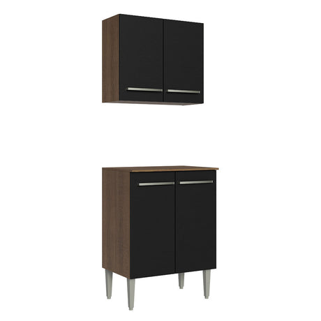 Cocina Emilly Marron y Negro 64x186cm con Mesón y sin Pozuelo - COCINAS | Bylmo