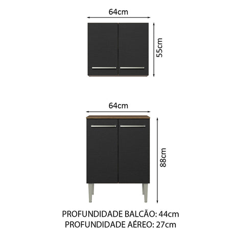 Cocina Emilly Marron y Negro 64x186cm con Mesón y sin Pozuelo - COCINAS | Bylmo