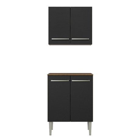 Cocina Emilly Marron y Negro 64x186cm con Mesón y sin Pozuelo - COCINAS | Bylmo