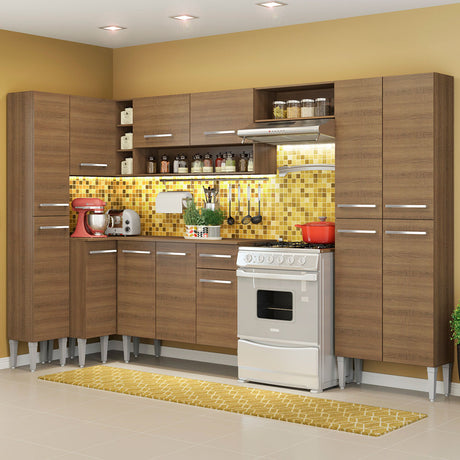 Cocina Integral Emilly Love Marron 385x186cm con Mesón y sin Pozuelo - COCINAS | Bylmo
