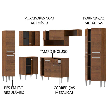 Cocina Integral Emilly Love Marron 385x186cm con Mesón y sin Pozuelo - COCINAS | Bylmo