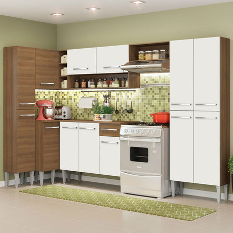 Cocina Integral Emilly Love Blanco y Marron 385x186cm con Mesón y sin Pozuelo - COCINAS | Bylmo