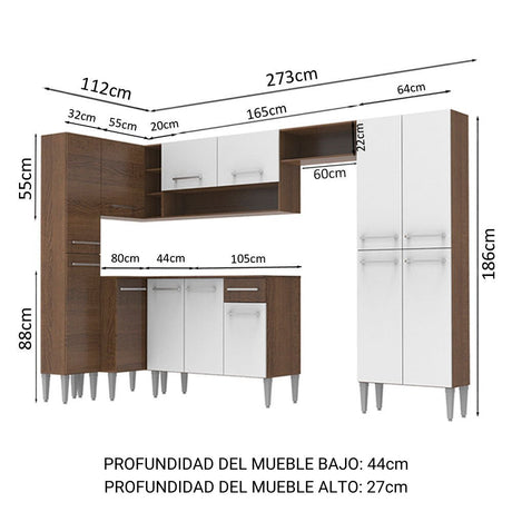Cocina Integral Emilly Love Blanco y Marron 385x186cm con Mesón y sin Pozuelo - COCINAS | Bylmo