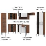 Cocina Integral Emilly Love Blanco y Marron 385x186cm con Mesón y sin Pozuelo - COCINAS | Bylmo
