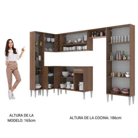 Cocina Integral Emilly Love Blanco y Marron 385x186cm con Mesón y sin Pozuelo - COCINAS | Bylmo