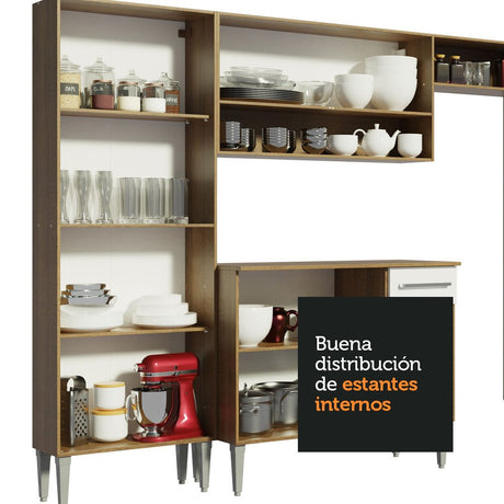 Cocina Integral Emilly Love Blanco y Marron 385x186cm con Mesón y sin Pozuelo - COCINAS | Bylmo