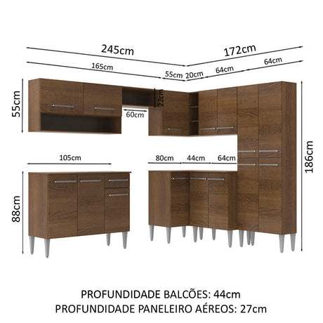 Cocina Integral Emilly Ice Marron 417x186cm con Mesón y sin Pozuelo - COCINAS | Bylmo