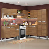 Cocina Integral Emilly Ice Marron 417x186cm con Mesón y sin Pozuelo - COCINAS | Bylmo