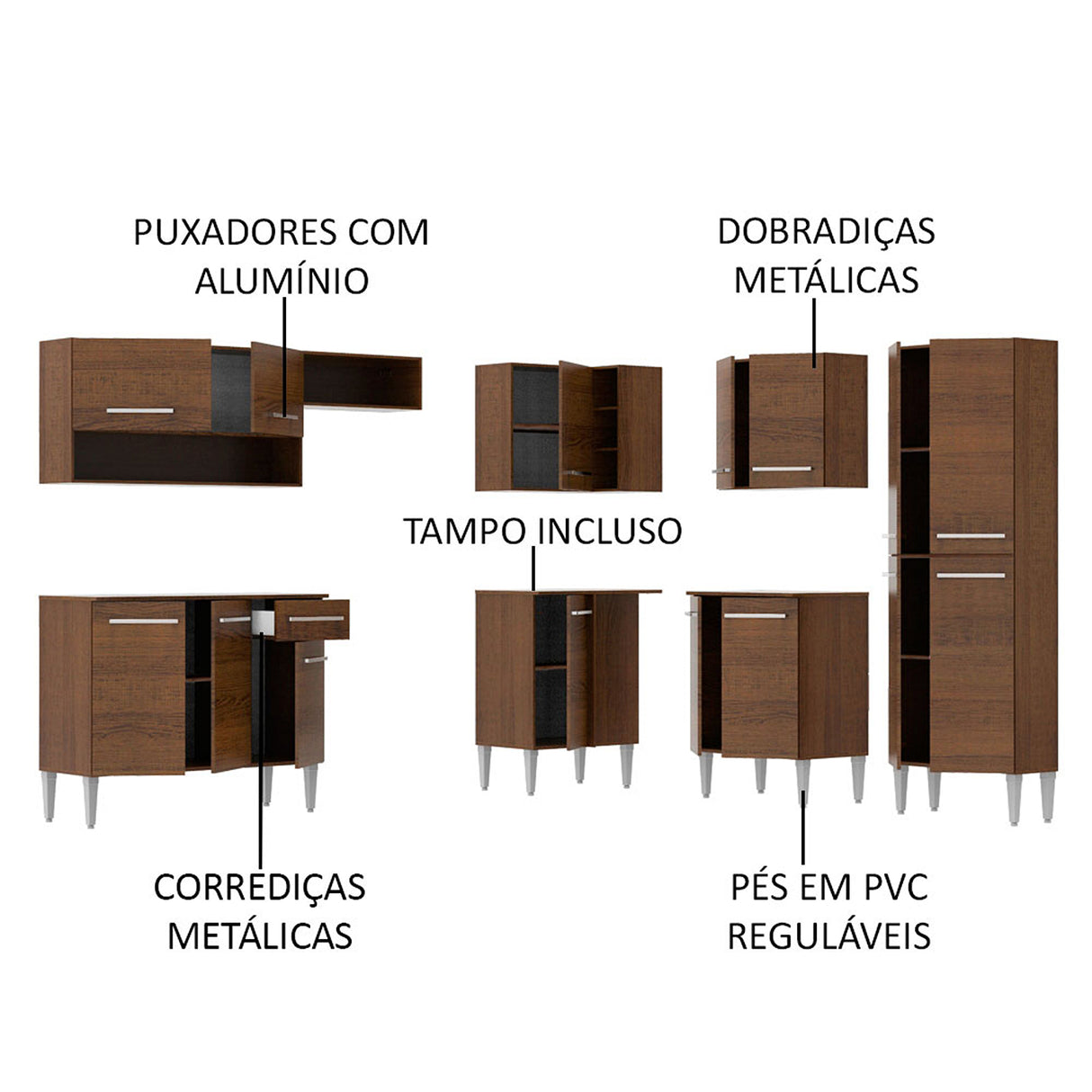 Cocina Integral Emilly Ice Marron 417x186cm con Mesón y sin Pozuelo - COCINAS | Bylmo