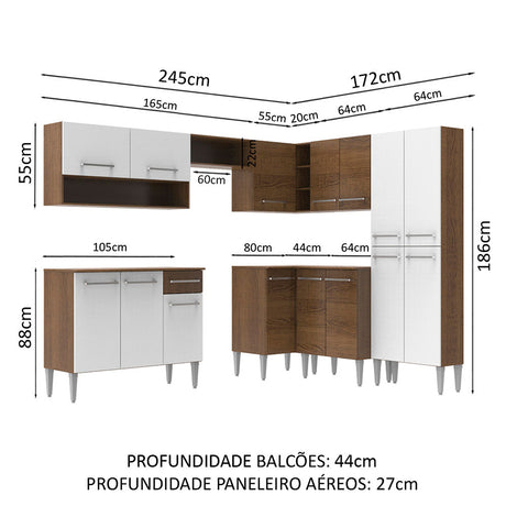 Cocina Integral Emilly Ice Blanco y Marron 417x186cm con Mesón y sin Pozuelo - COCINAS | Bylmo